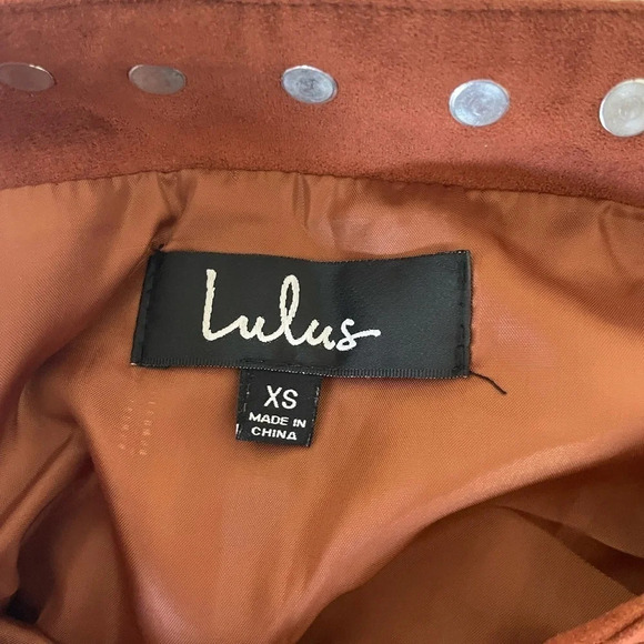 Lulus brown studded faux suede asymmetrical mini skirt - Picture 4 of 6